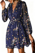 Women's Mini Dresses Casual Spring V Neck Chiffon Long Peasant Sleeves Flowy Spring Dress