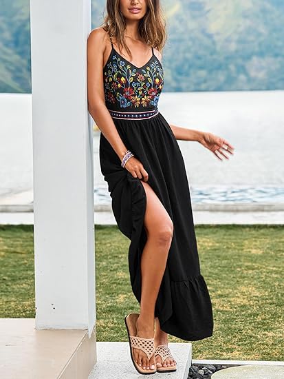 Women's Dresses Spaghetti Strap V Neck Summer Beach Vacation Sundress Sleeveless Floral Self Tie