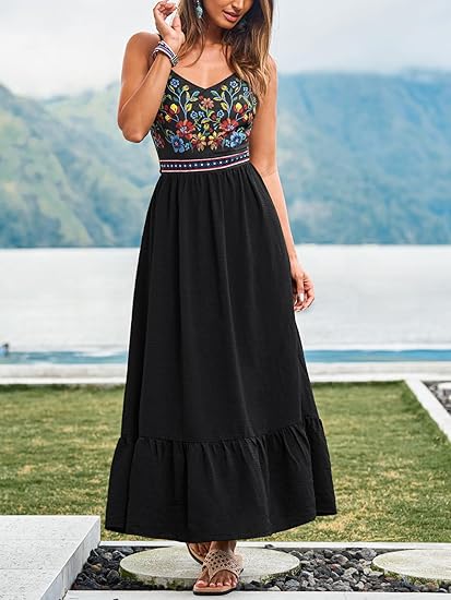 Women's Dresses Spaghetti Strap V Neck Summer Beach Vacation Sundress Sleeveless Floral Self Tie